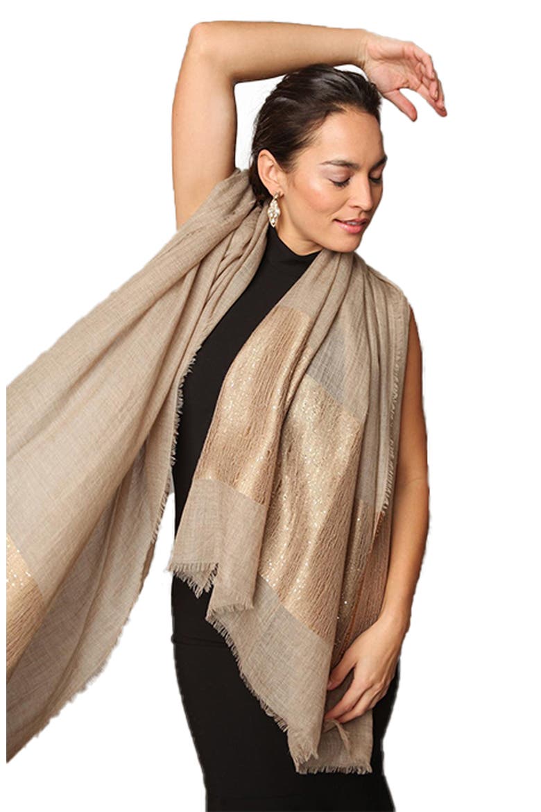 Sequin Cashmere Scarf, Alternate, color, TAUPE