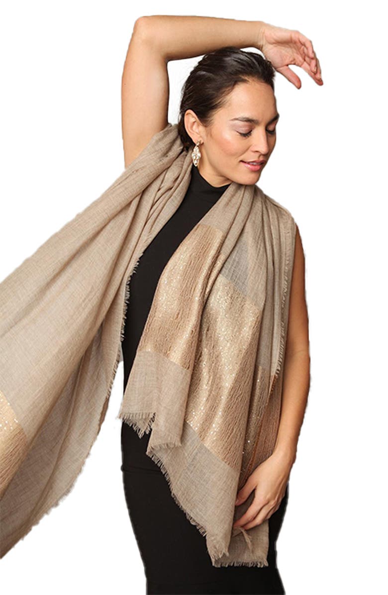 SAACHI Sequin Cashmere Scarf, Alternate, color, Taupe