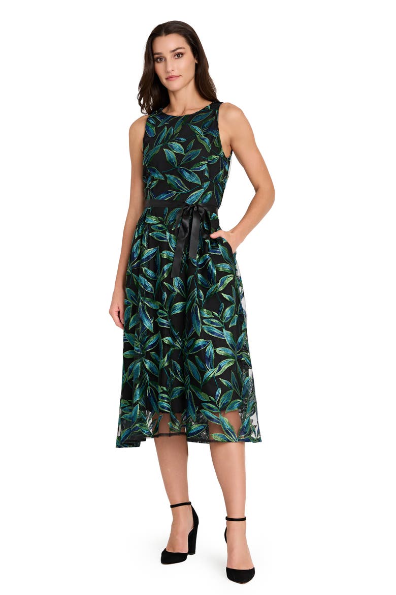 Embroidered Midi Dress, Alternate, color, BLACK JEWL TEAL
