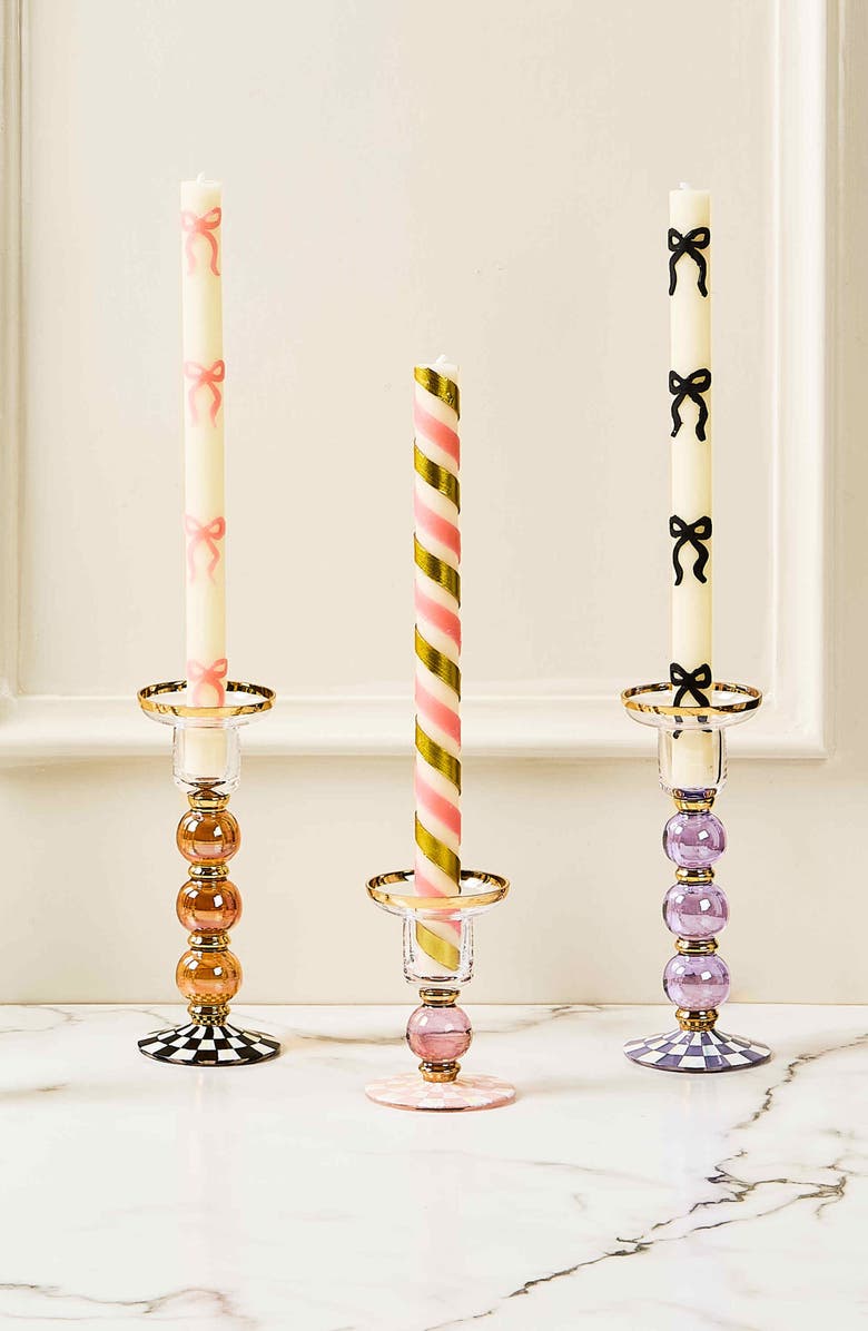 MACKENZIE CHILDS Rosy Check Small Glass Candleholder, Alternate, color, Rosy