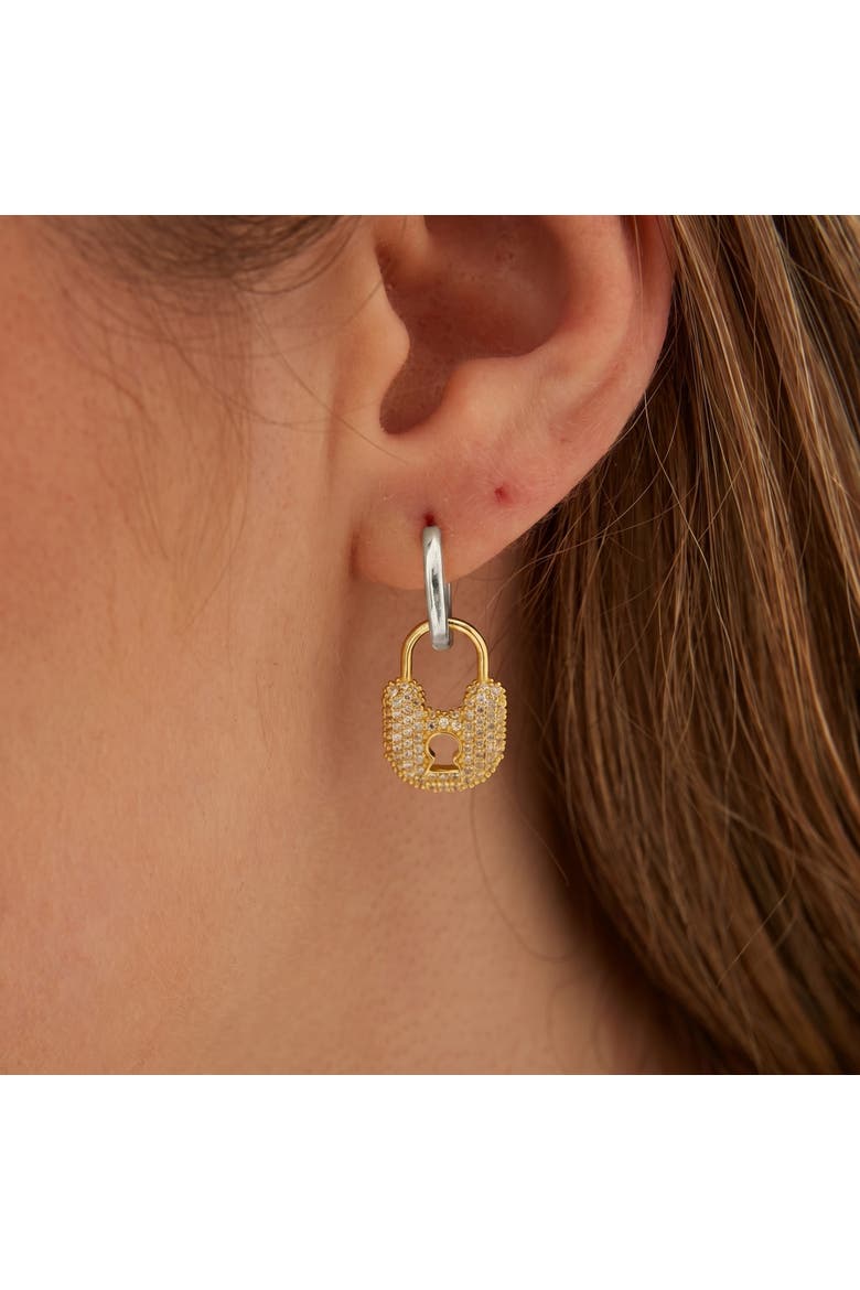 Silver Hoop Padlock Sterling Silver Earrings, Alternate, color, Gold