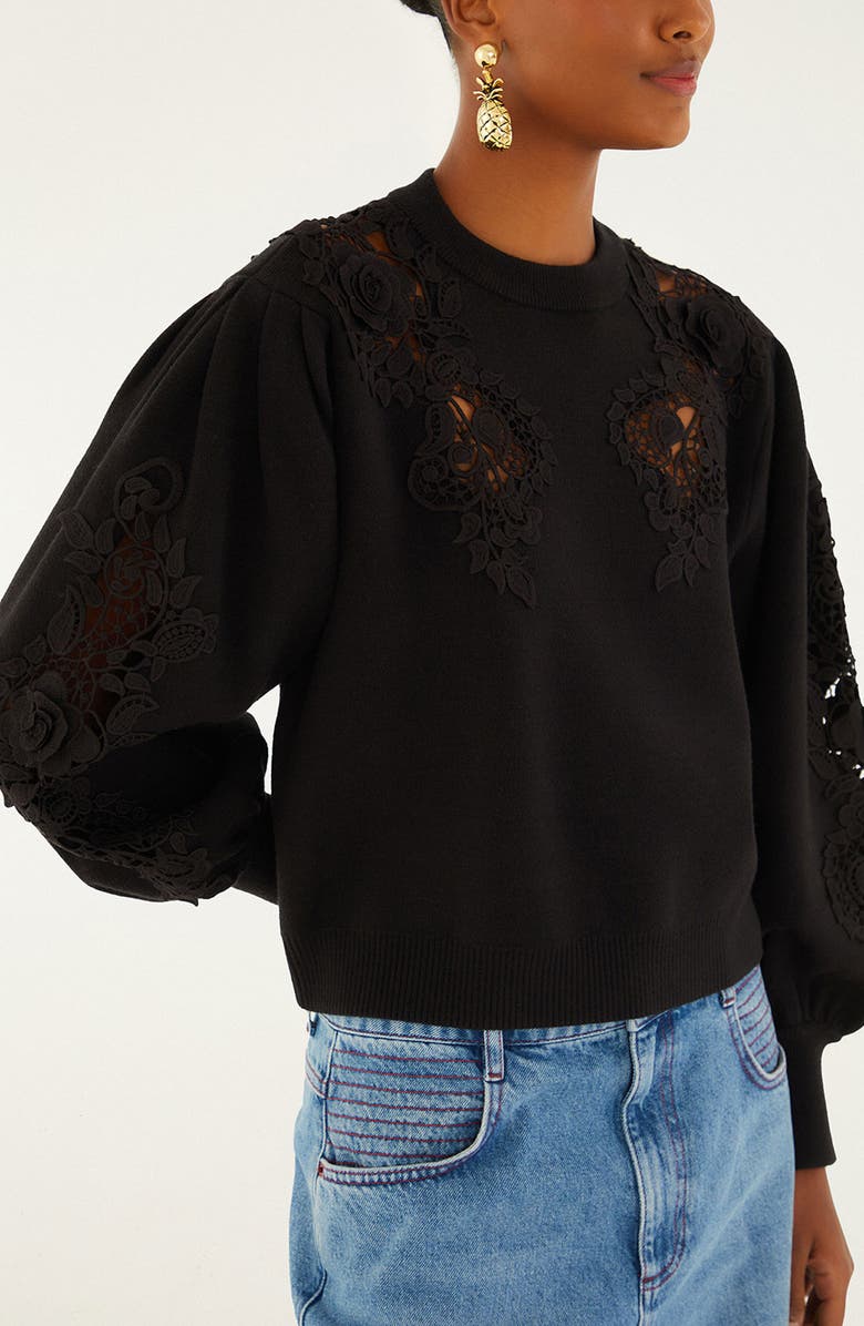 FARM Rio Black Lace Sweater, Alternate, color, Black