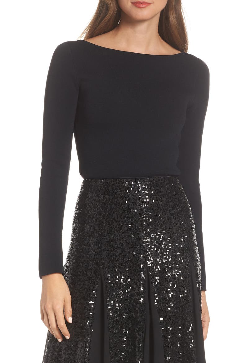 Bow Back Sweater, Main, color, BLACK