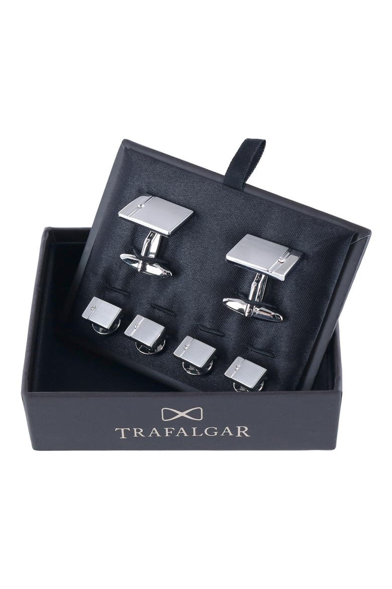The Kingsley Square Cuff Link & Stud Set, Alternate, color, SILVER