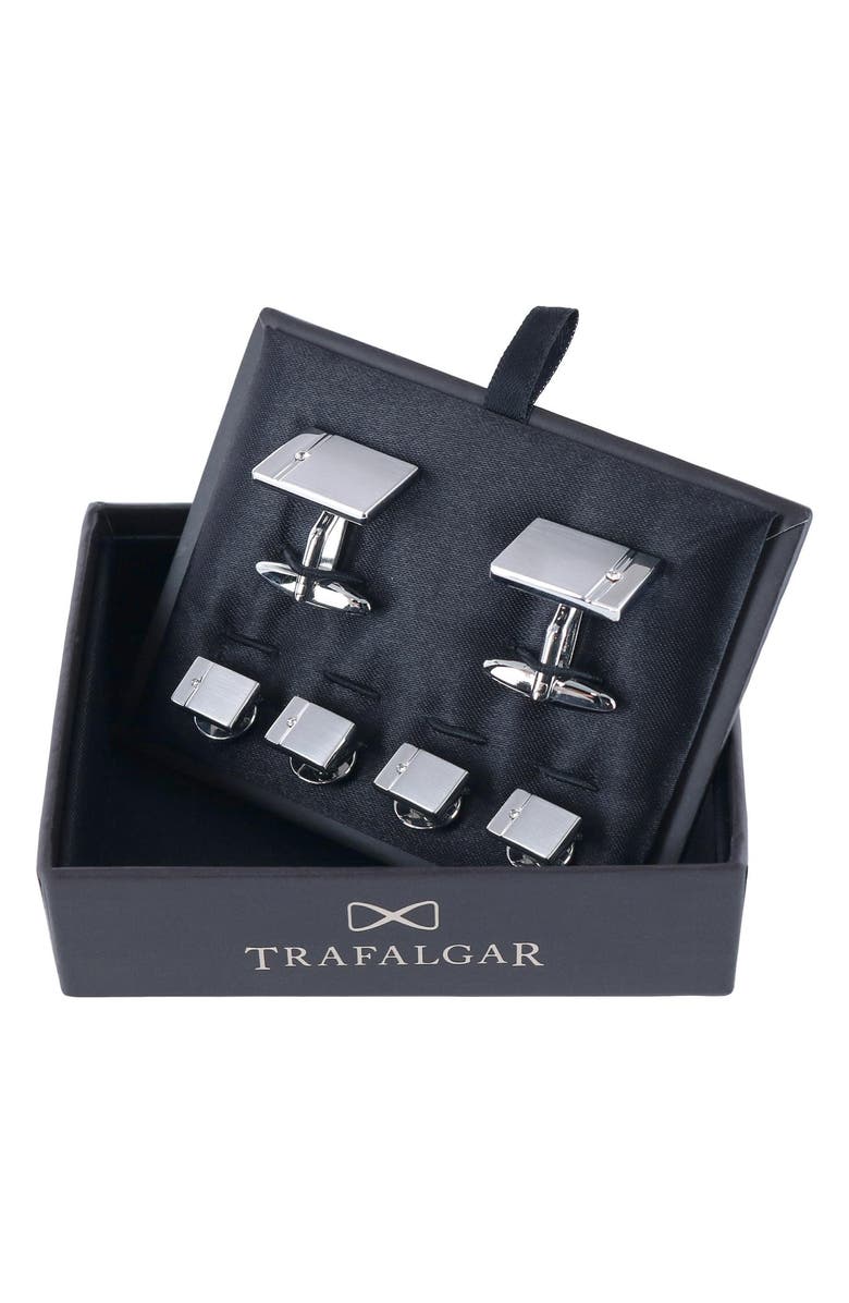 Trafalgar The Kingsley Square Cuff Link & Stud Set, Alternate, color, Silver