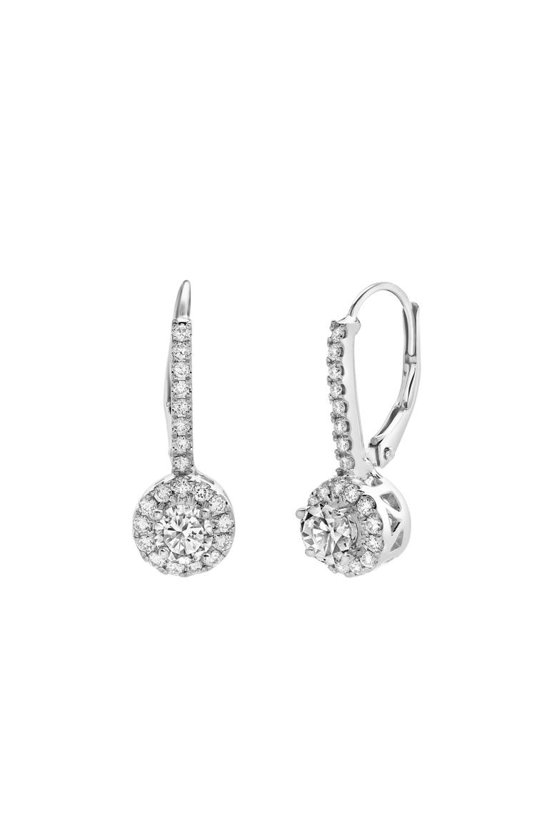 Raine Pave Round Diamond Drop Huggie Hoop Earrings in 14K Gold, Main, color, 14K White Gold