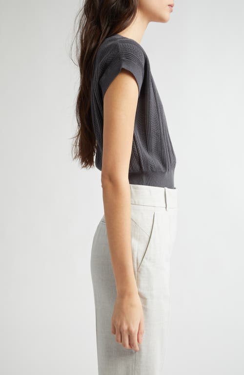 Eleventy Mixed Stitch V-neck Crop Sweater Vest In Smoke Melange Grey