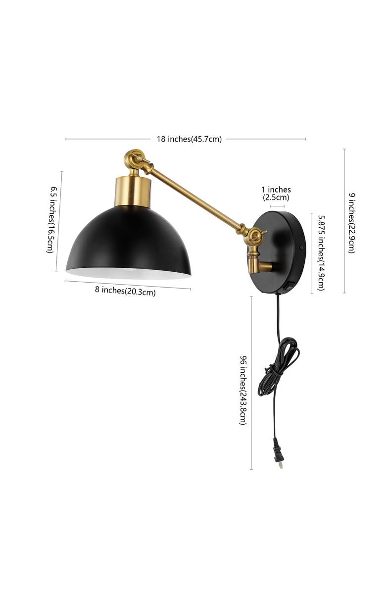 JONATHAN Y Lisa Swing Arm 1-Light Modern Midcentury Iron USB Charging Port LED Sconce, Alternate, color, Black