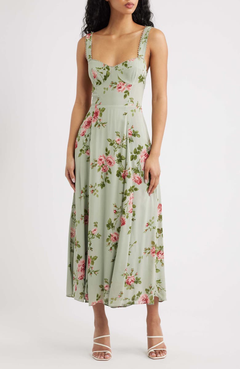 Reformation Lela Floral Print Midi Dress, Main, color, Chorus