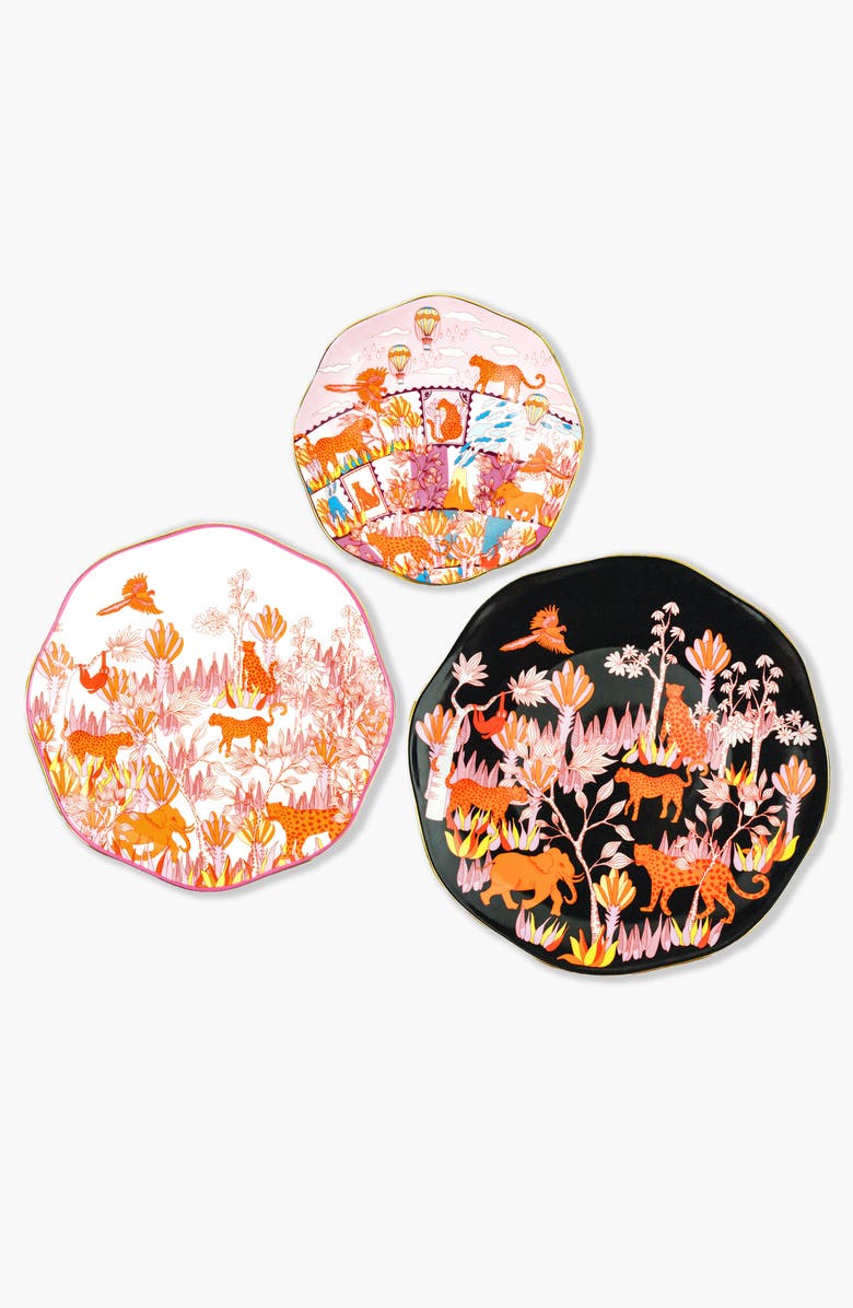 Jessie Zhao New York Travel Around World Bone China Plates, Set Of Three, Main, color, Orange