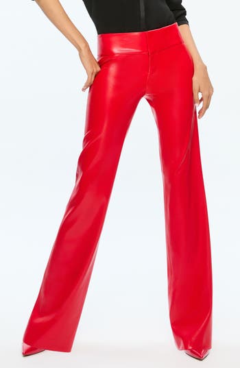 Alice And Olivia Vegan Leather Bootcut Pant In Perfect Ruby In Bright Ruby