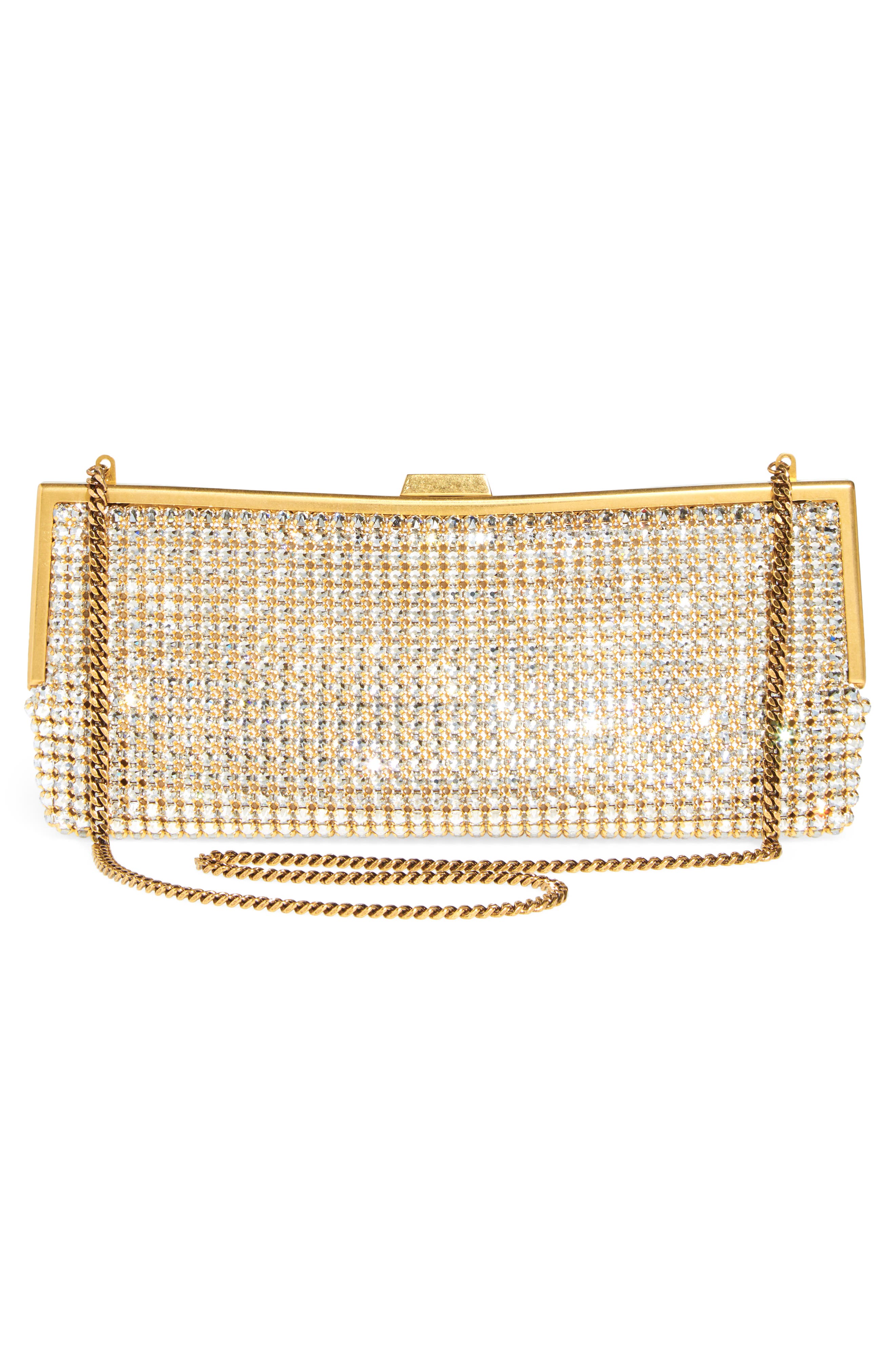 Saint Laurent Crystal Mesh Frame Clutch, Alternate, color, 