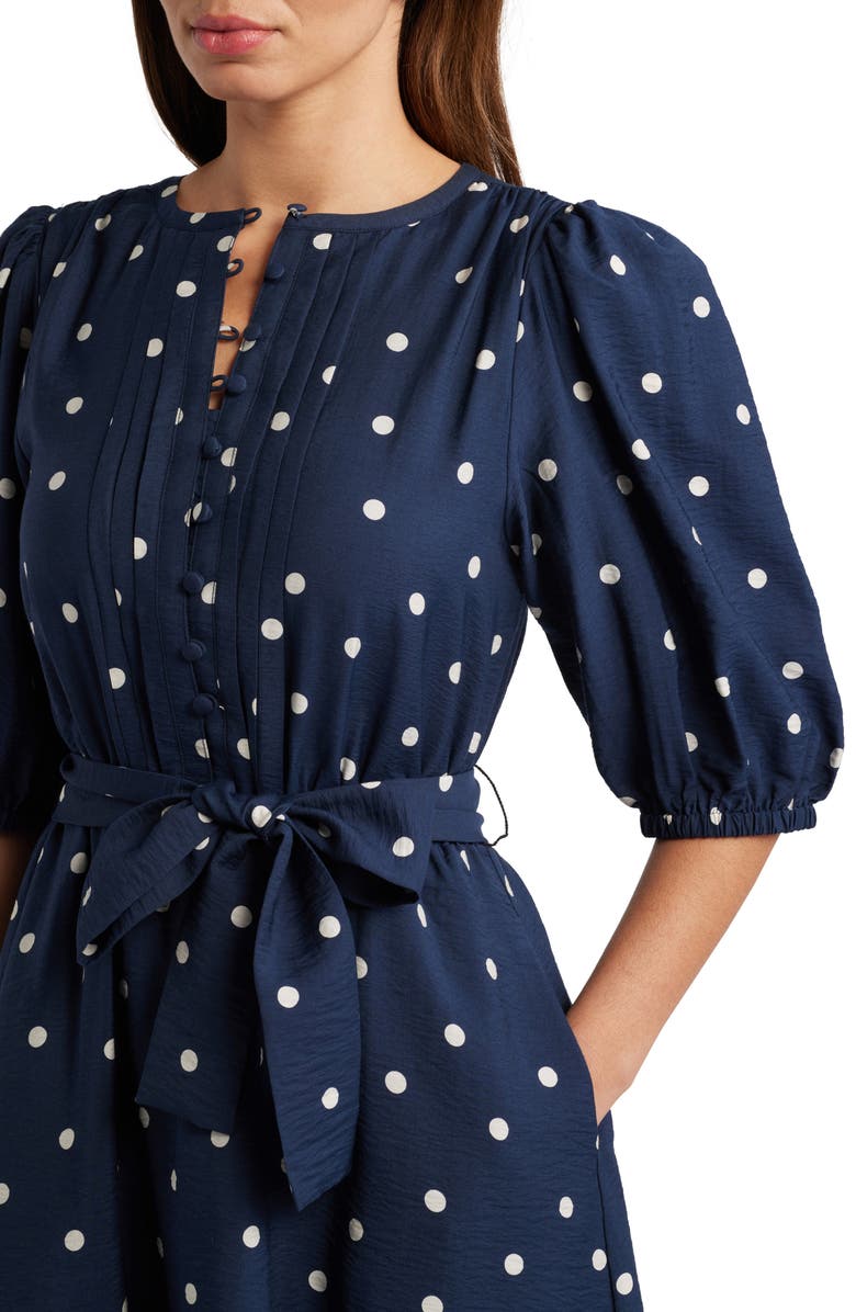Caslon<sup>®</sup> Pintuck Tie Waist Dress, Alternate, color, Navy- Ivory Disorderly Dot