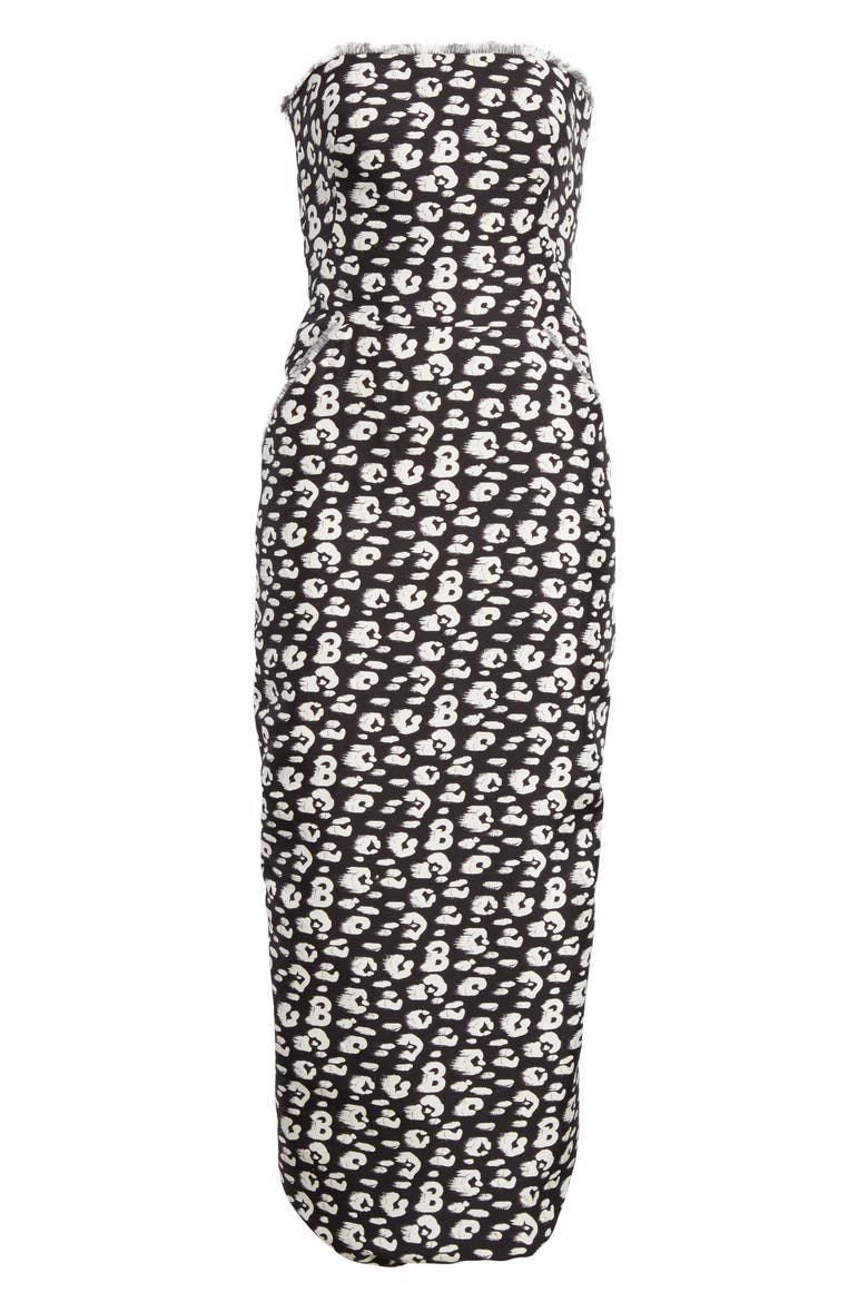 Cheetah Print Shantung Strapless Tea Length Dress, Alternate, color, BLACK/ BEIGE