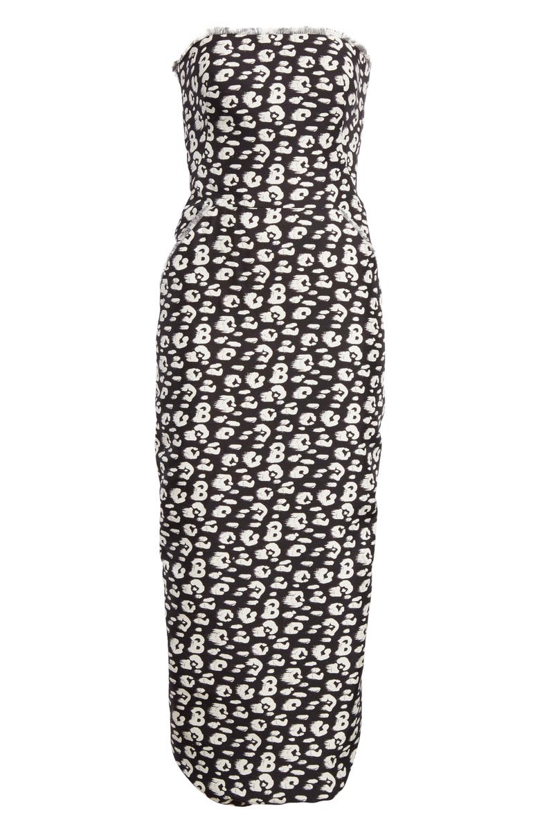 Brandon Maxwell Cheetah Print Shantung Strapless Tea Length Dress, Alternate, color, 