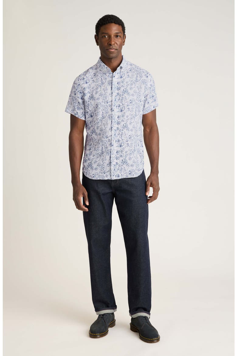 Riviera Slim Fit Floral Short Sleeve Linen Button-Down Shirt, Alternate, color, SHADOW FLORAL