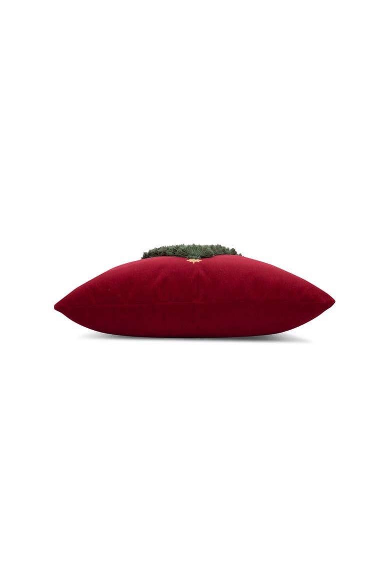 Fraser Fir Handmade Applique Woven Accent Holiday Pillow, Alternate, color, Ruby