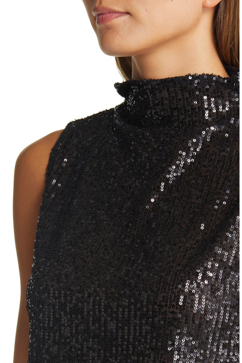 Sequin Mesh Sleeveless Top, Alternate, color, BLACK