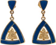 MADISON BEVERLY HILLS Vintage 1970s Blue Enamel Gold Triangle Earrings