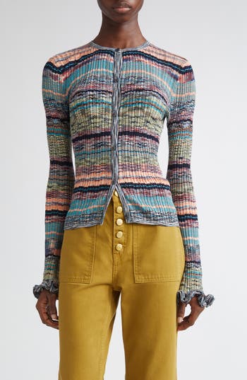 Ulla Johnson Lex Ruffle Space Dye Cardigan In Blue