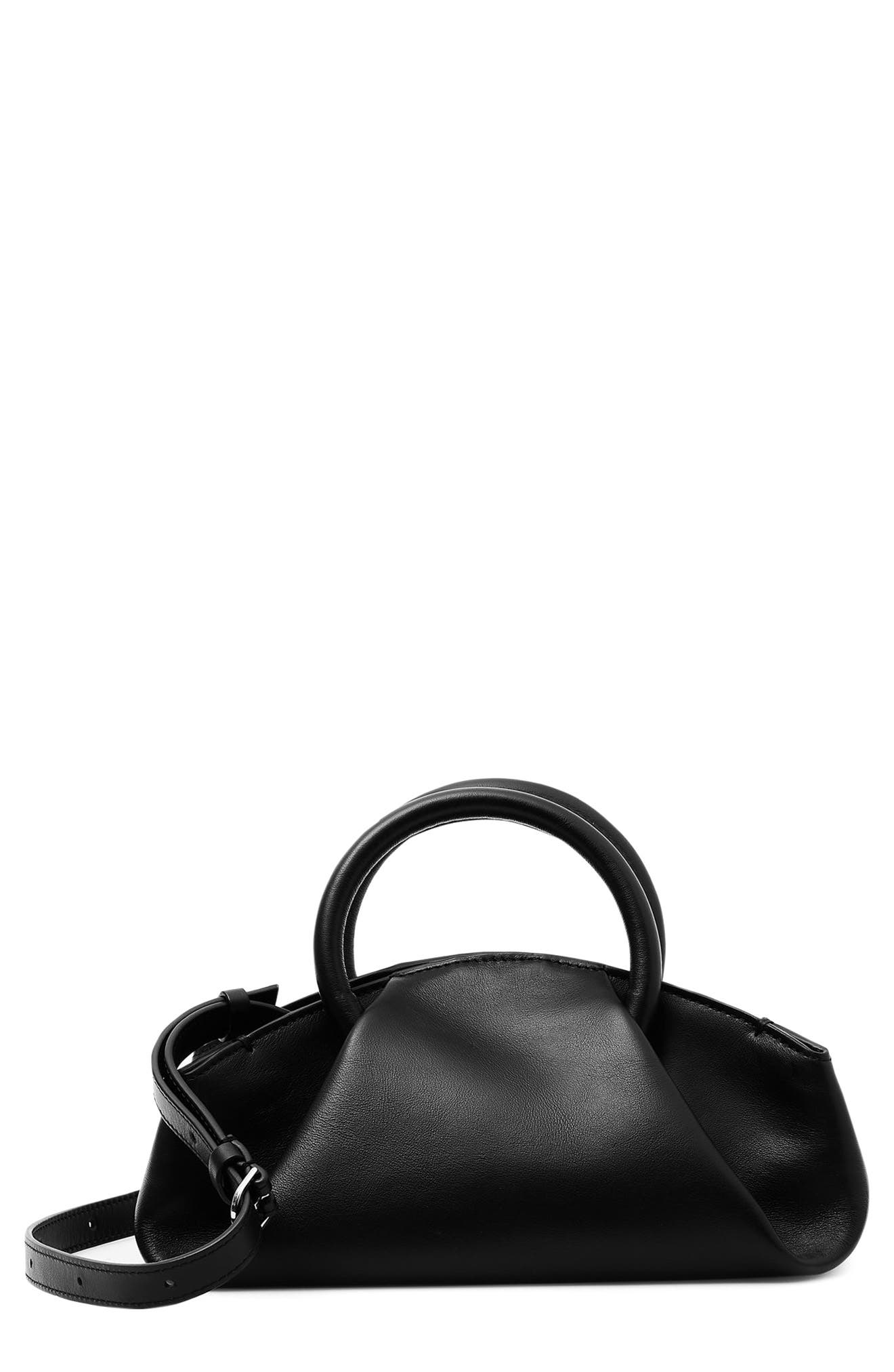 Fold Leather Micro Tote Bag, Main, color, BLACK DARK