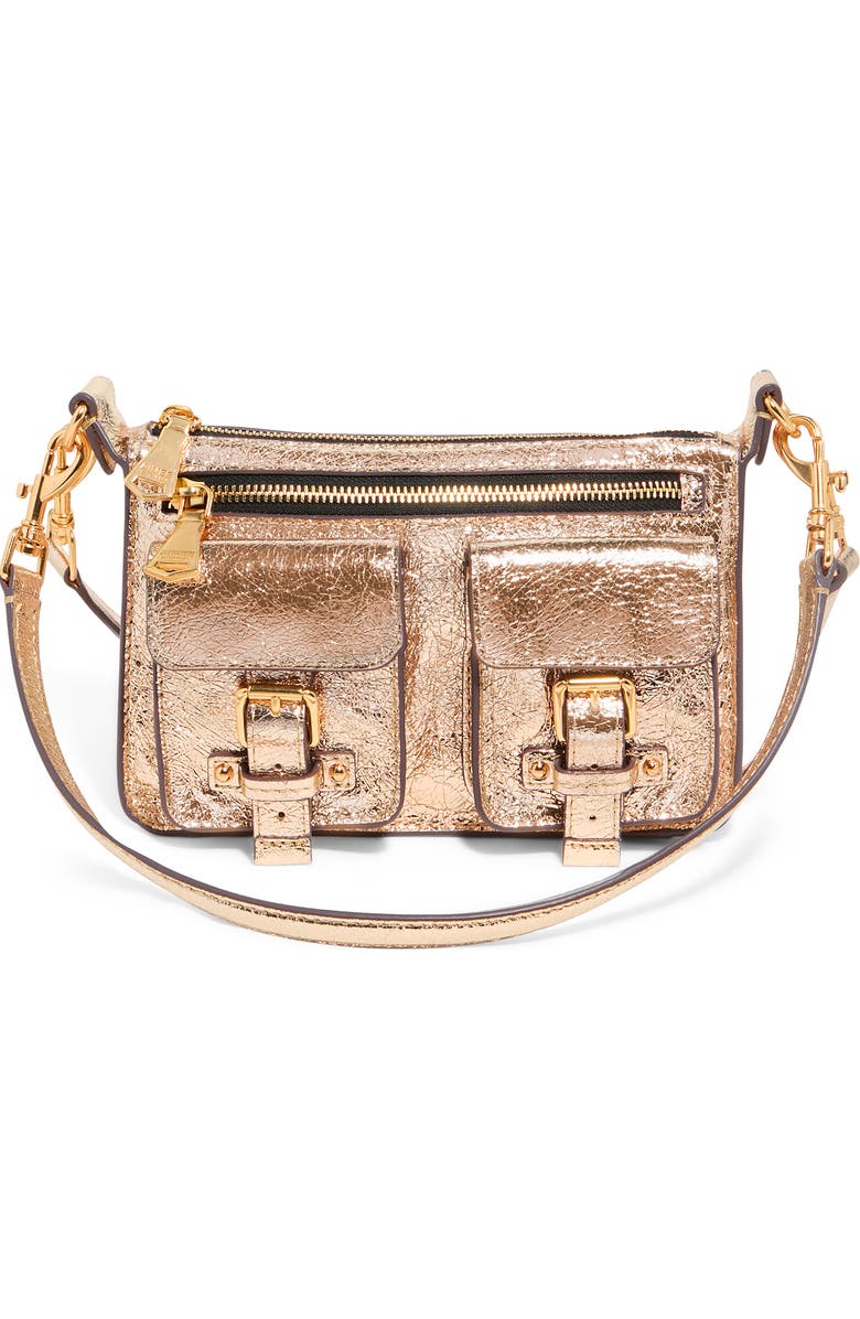 AIMEE Mini Saddle Up Convertible Leather Crossbody Bag, Main, color, Crinkled Gold