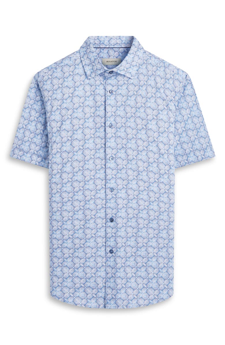 Bugatchi Miles OoohCotton<sup>®</sup> Abstract Print Short Sleeve Button-Up Shirt, Alternate, color, Air Blue