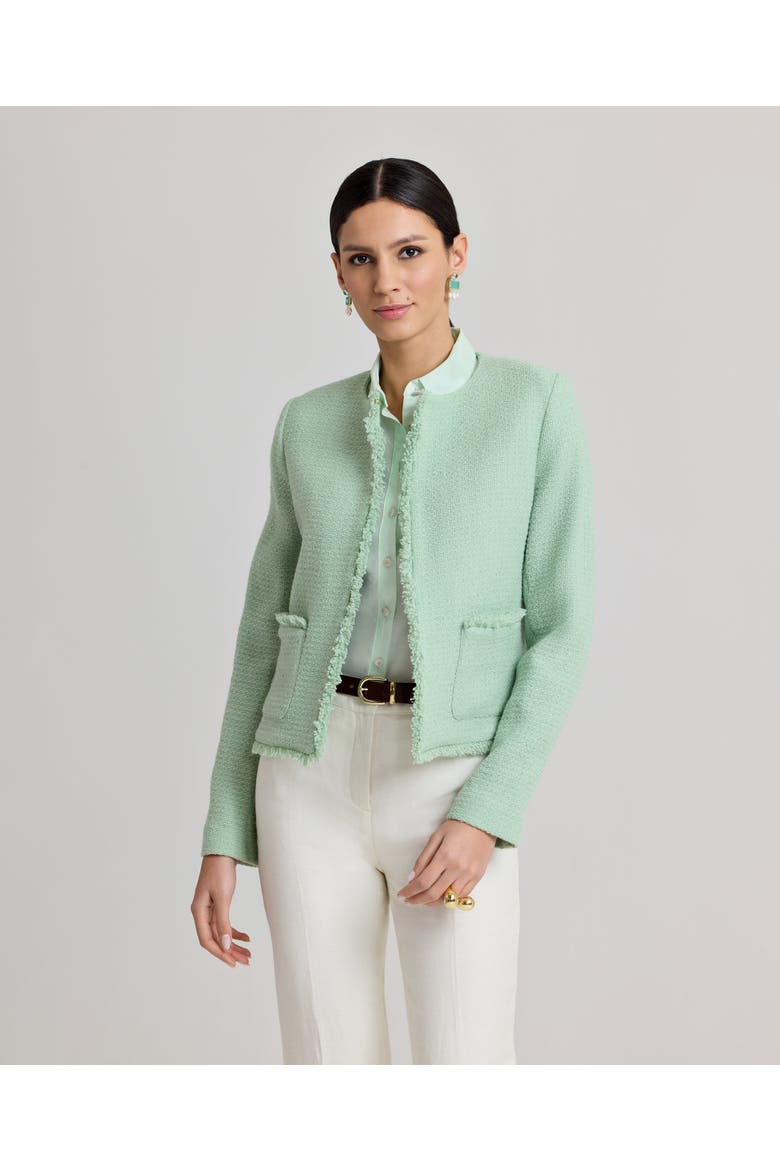 Gabrielle Cropped Wool Boucle Jacket, Alternate, color, Green