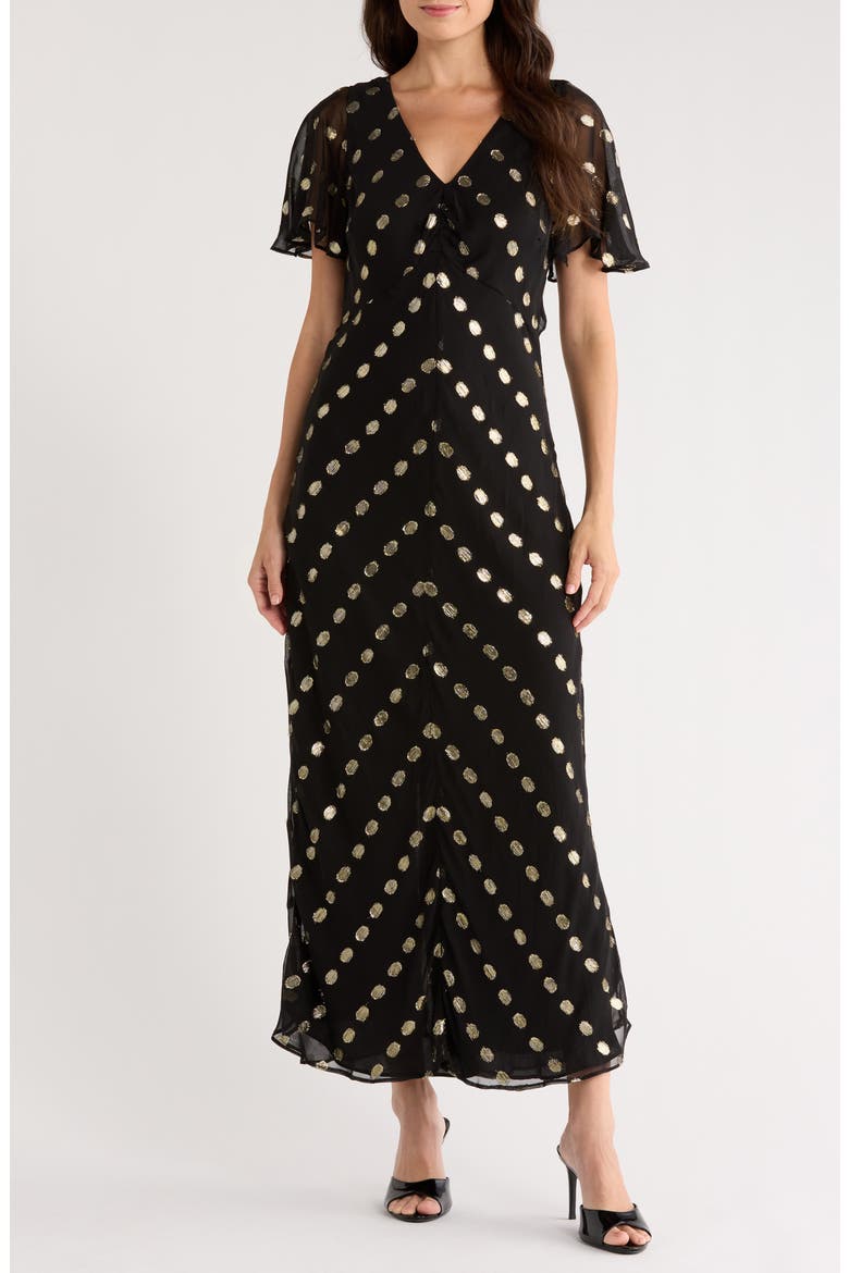 Metallic Dot Tie Back Maxi Dress, Main, color, RICH BLACK