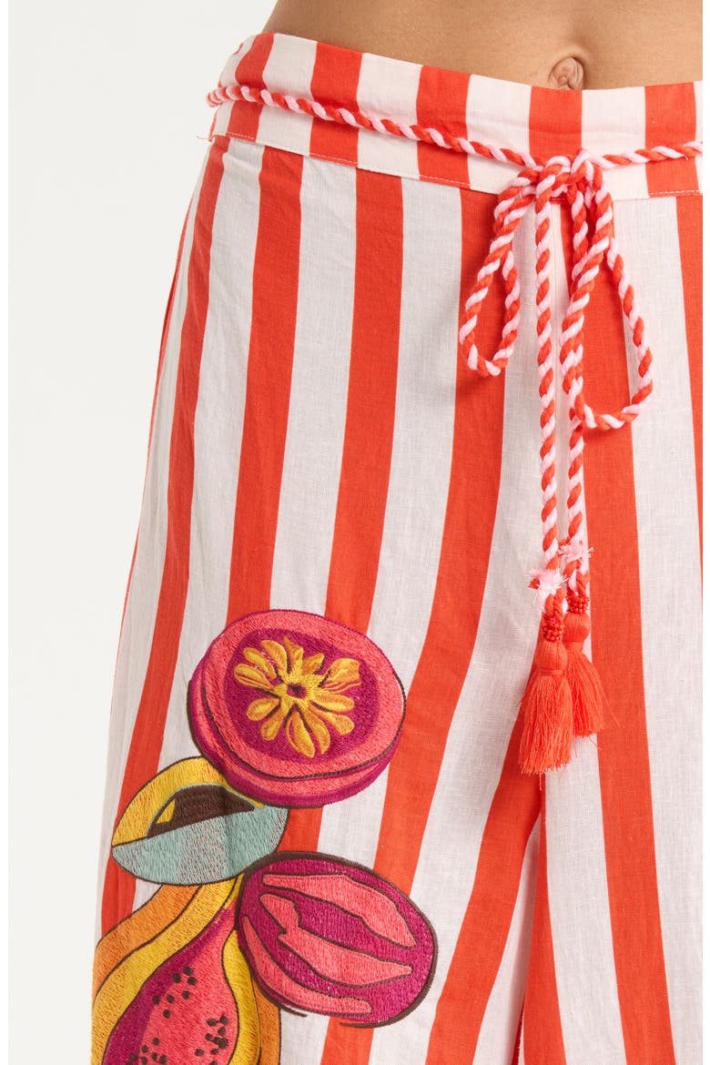 Mixed Print Linen Blend Cover-Up Drawstring Pants, Alternate, color, RED