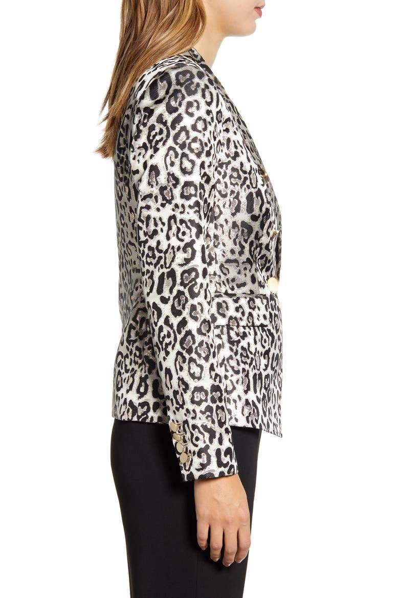 Metallic Leopard Jacquard Blazer, Alternate, color, TAN METALLIC LEOPARD