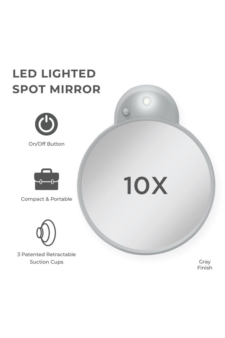 Lighted Compact Mirror with 10X Magnification & Retractable Suction Cups, Alternate, color, Gray