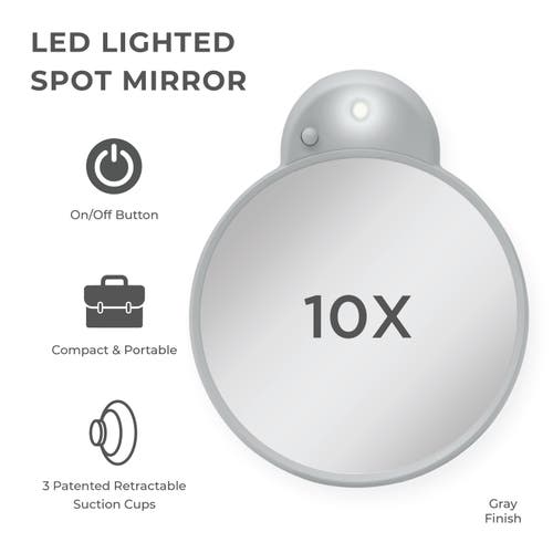 Zadro Lighted Compact Mirror With 10x Magnification & Retractable Suction Cups In Gray