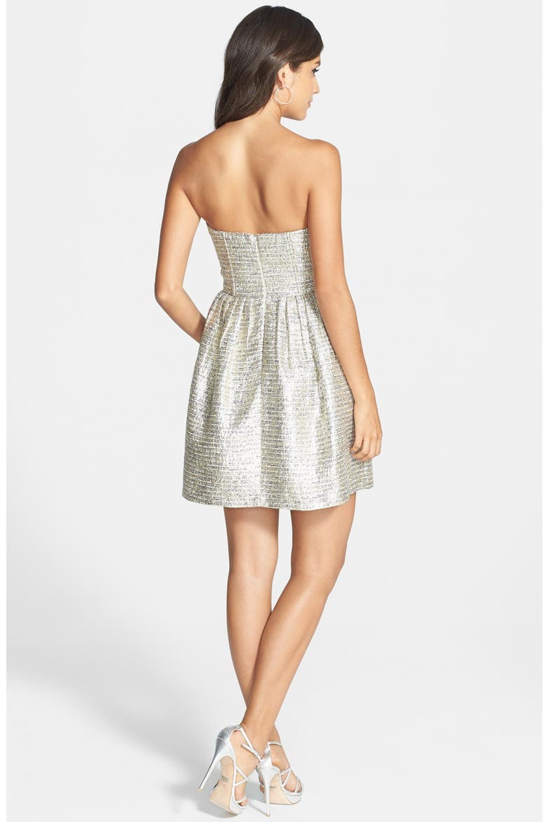 Metallic Strapless Skater Dress, Alternate, color, GOLD