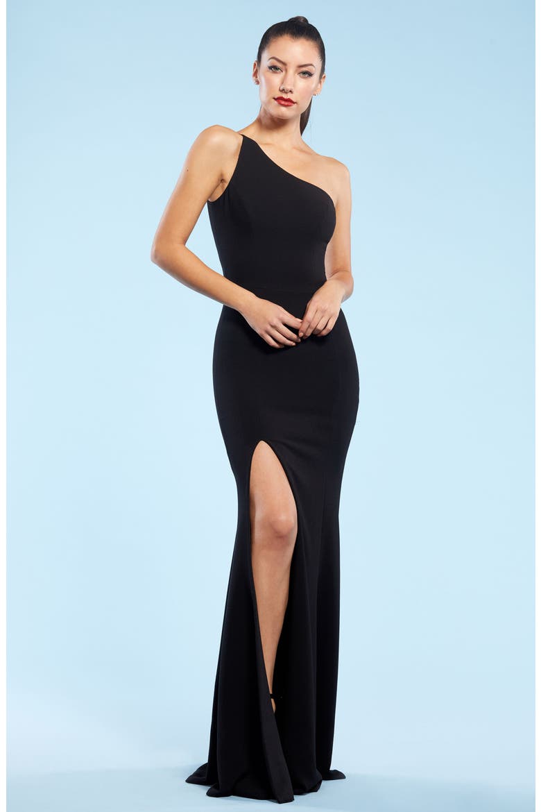 Amy One-Shoulder Crepe Gown, Alternate, color, BLACK