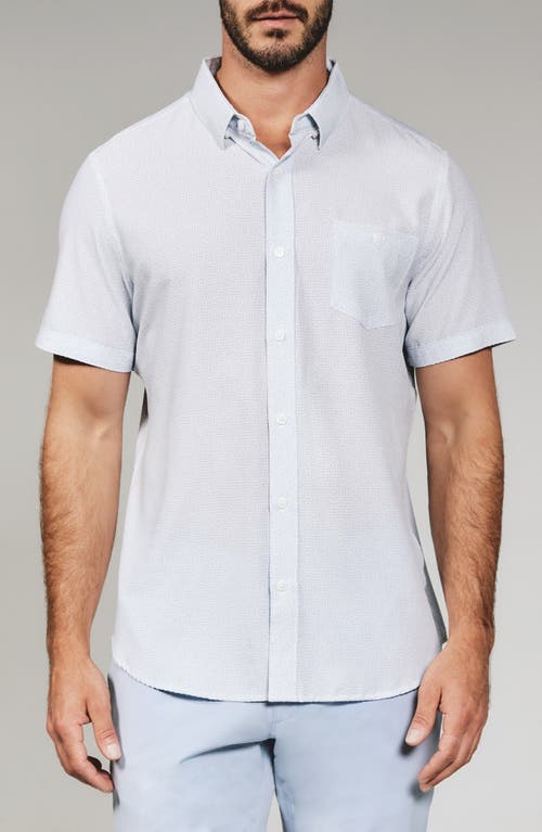 7 Diamonds Teo Textured Geo Pattern Short Sleeve Stretch Button-up Shirt In Gray
