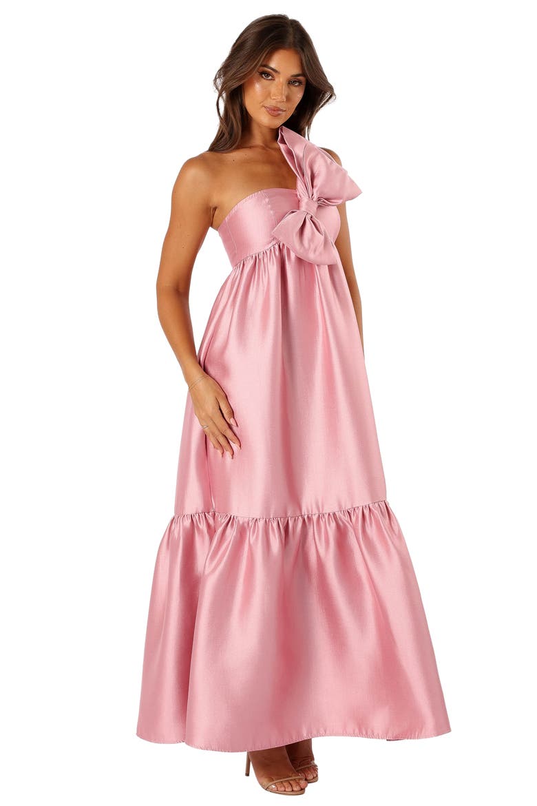 Betina Bow One-Shoulder Gown, Alternate, color, DUSTY ROSE