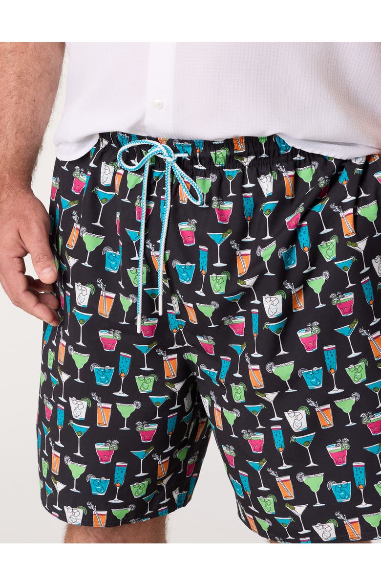 Harbor Bay by DXL Big & Tall Cocktails Swim Trunks, Alternate, color, Black Multi