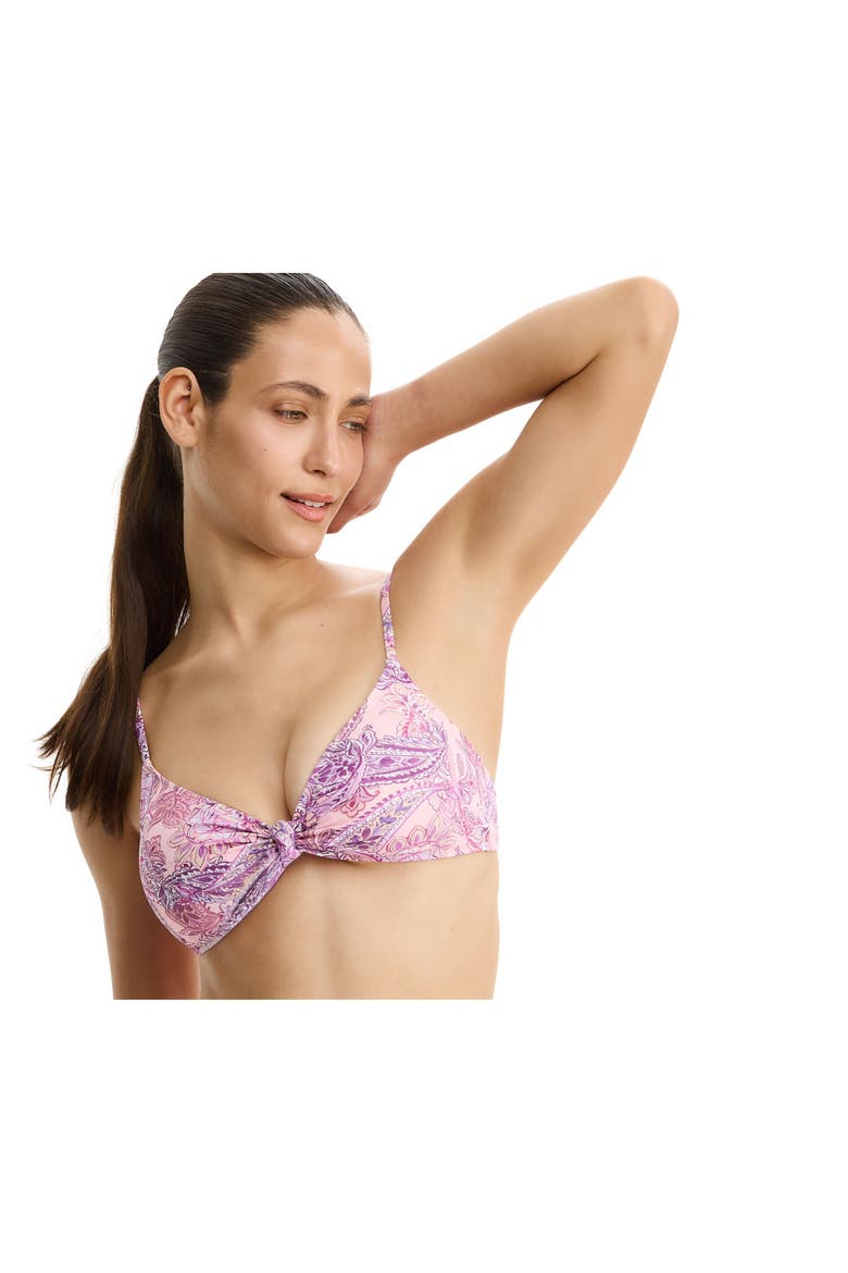 Boho Bloom V-Neck Knot Bikini Top, Alternate, color, Pink-Multi