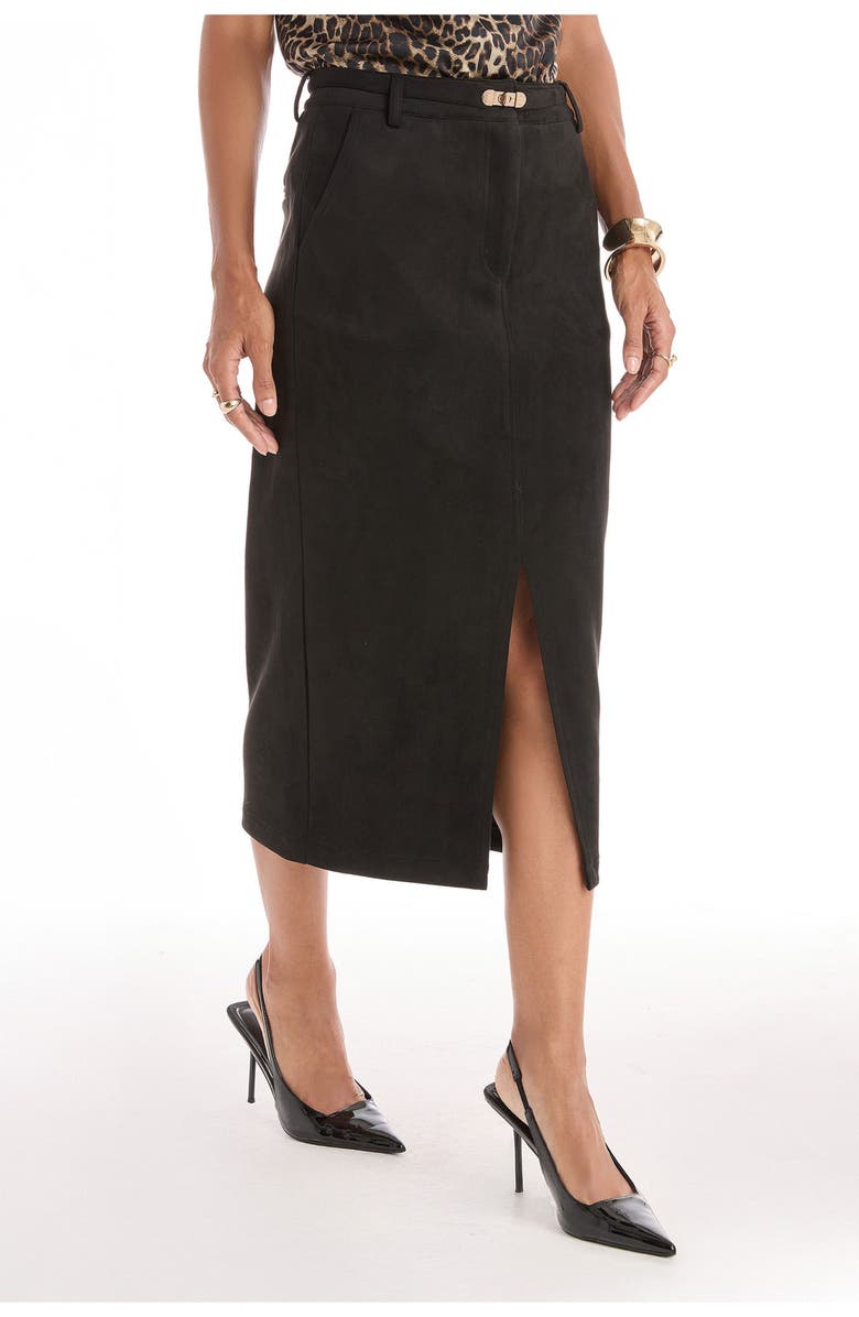 The Noli Shop Kendra Sueded Midi Skirt, Alternate, color, Black
