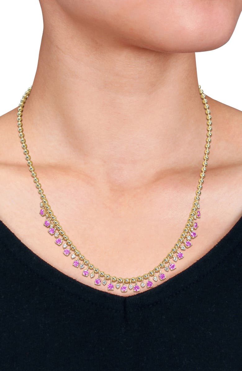 DELMAR Lab Created Pink Sapphire & Lab Created White Sapphire Necklace, Alternate, color, Pink