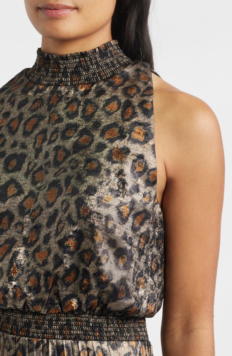 Sam Edelman Animal Metallic Pleated Sleeveless Midi Dress, Alternate, color, Gold/ Bronze