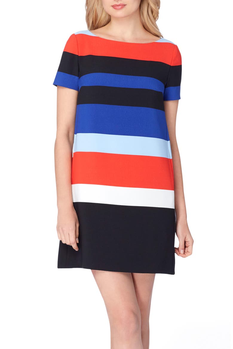 Stripe Shift Dress, Main, color, RED/ COBALT/ BLACK