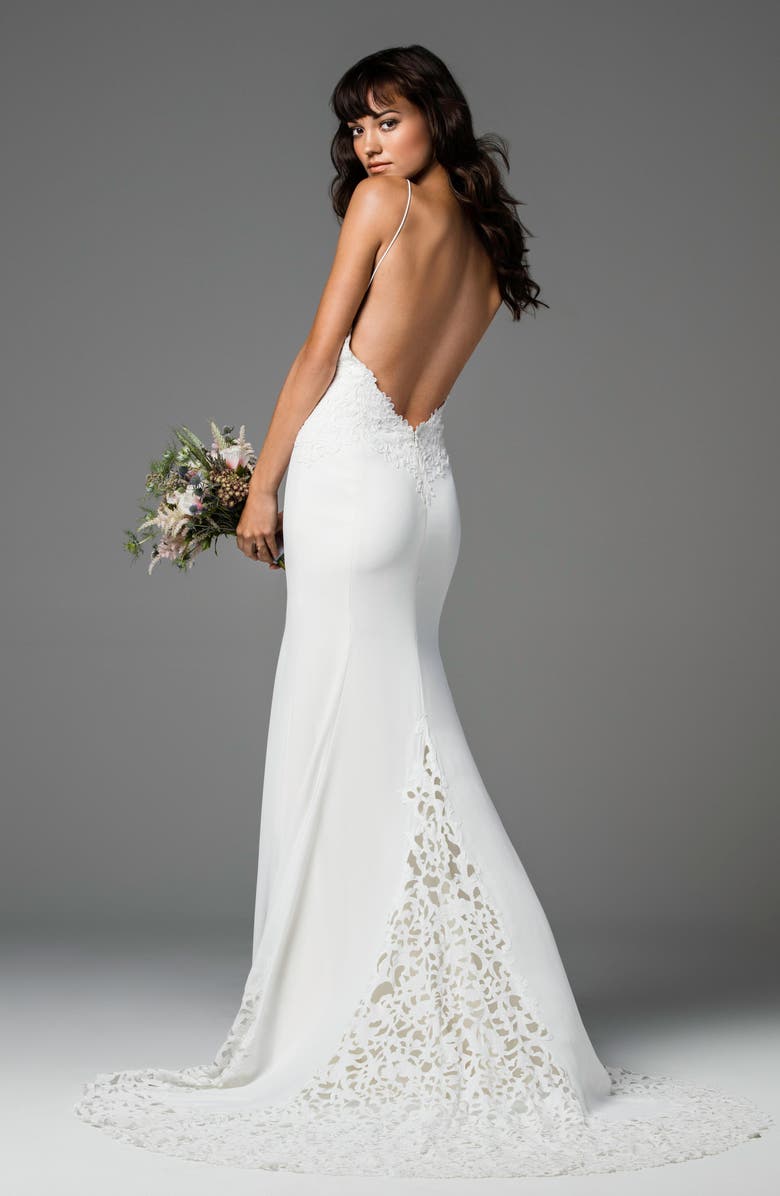 Willowby Ridley Backless Laser Cut Lace & Georgette Gown, Alternate, color, 