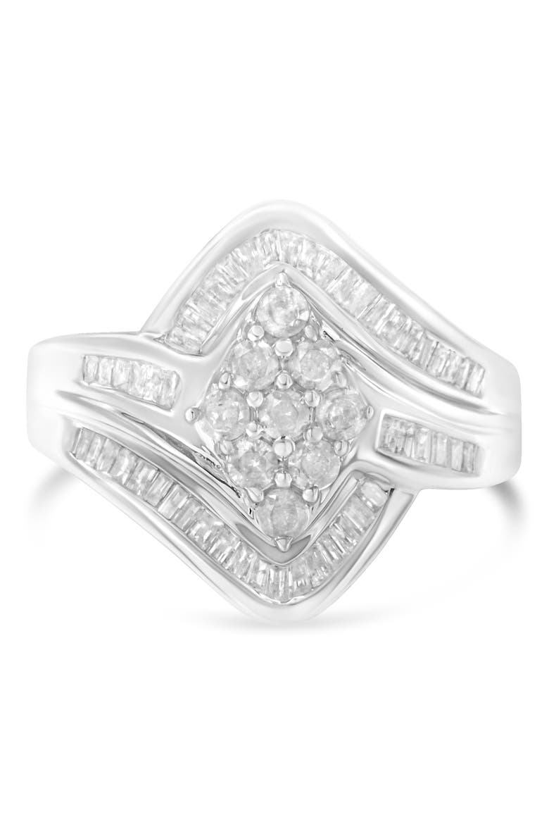 10K White Gold 1.0 Cttw Diamond Bypass Cluster Ring, Alternate, color, White Gold