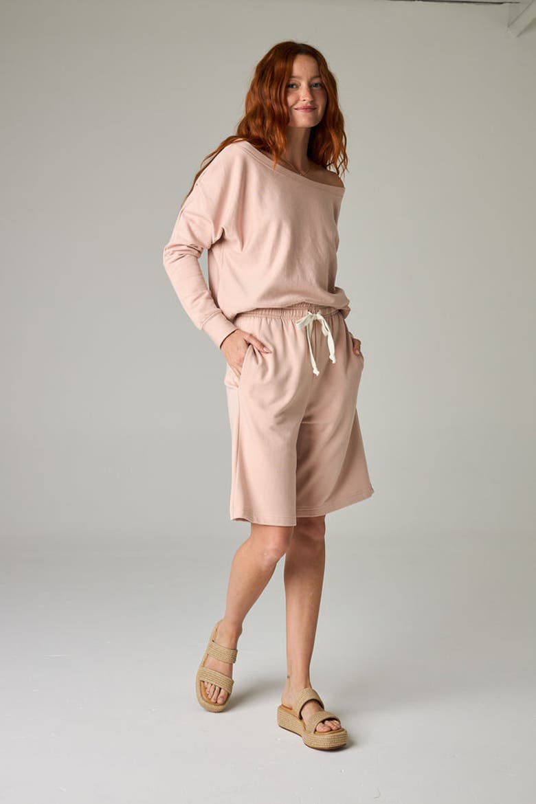 Baikal Eco-Luxe Fleece Off-Shoulder Crop Top - Cloud-Soft Comfort, Alternate, color, Rose Quartz