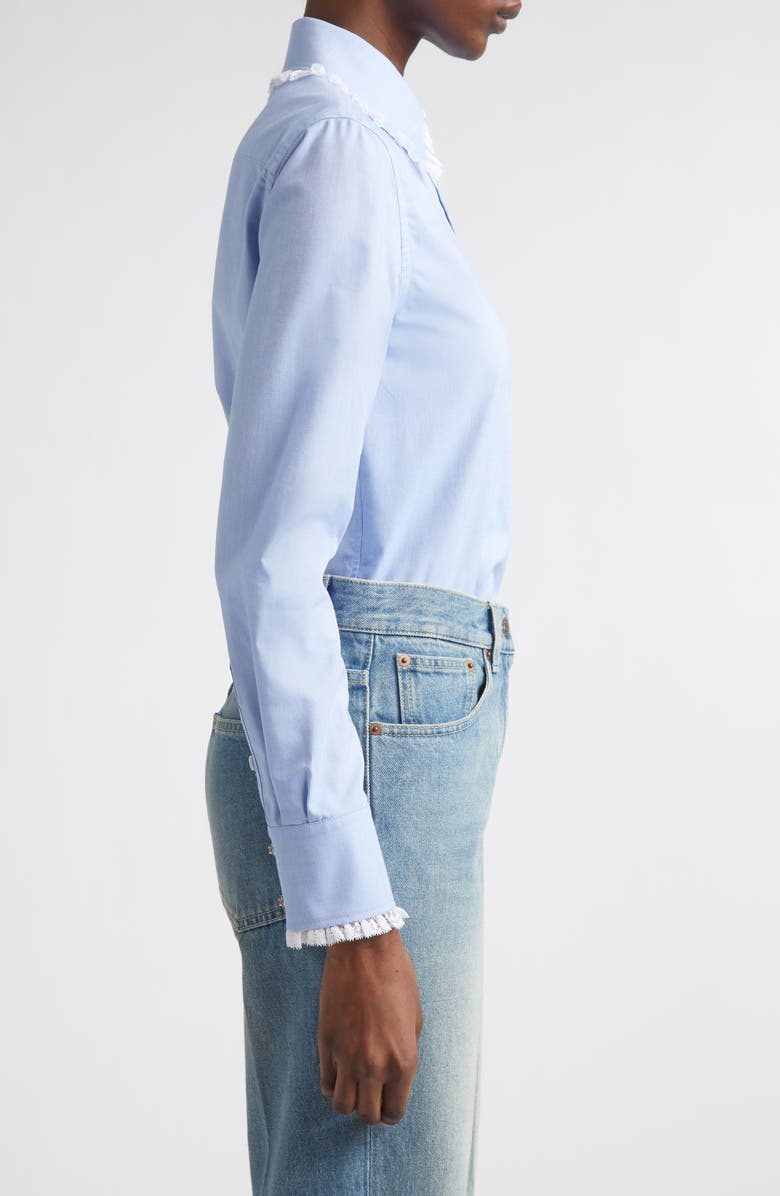 Valentino Lace Trim Cotton Oxford Button-Up Shirt, Alternate, color, Blue