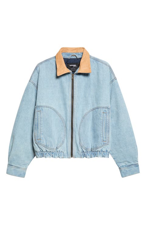 Cotton Denim Bomber Jacket