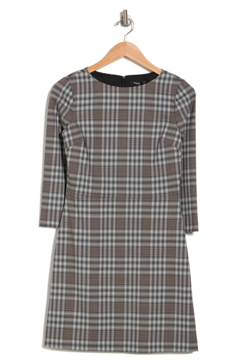 Theory Kamillina Plaid Stretch Wool Shift Dress, Alternate, color, Multi