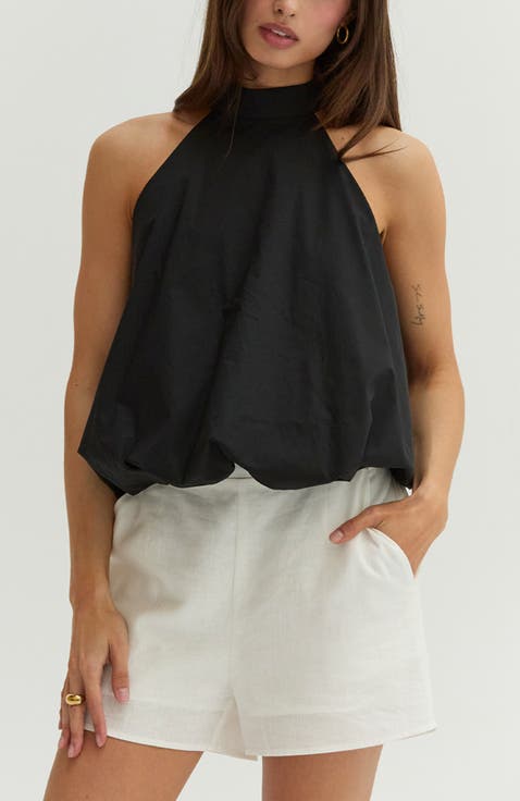 Bubble Hem Poplin Halter Top